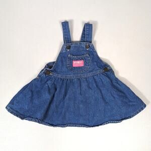 Vtg Oshkosh Bgosh Skirtall Dress Baby Girl Sz 18m Denim Pink Patch Twirl Classic